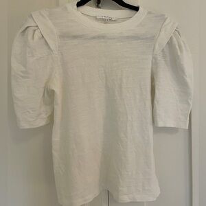Frame Pleated Panel Ruffle Shoulder White Tee T Shirt | XS